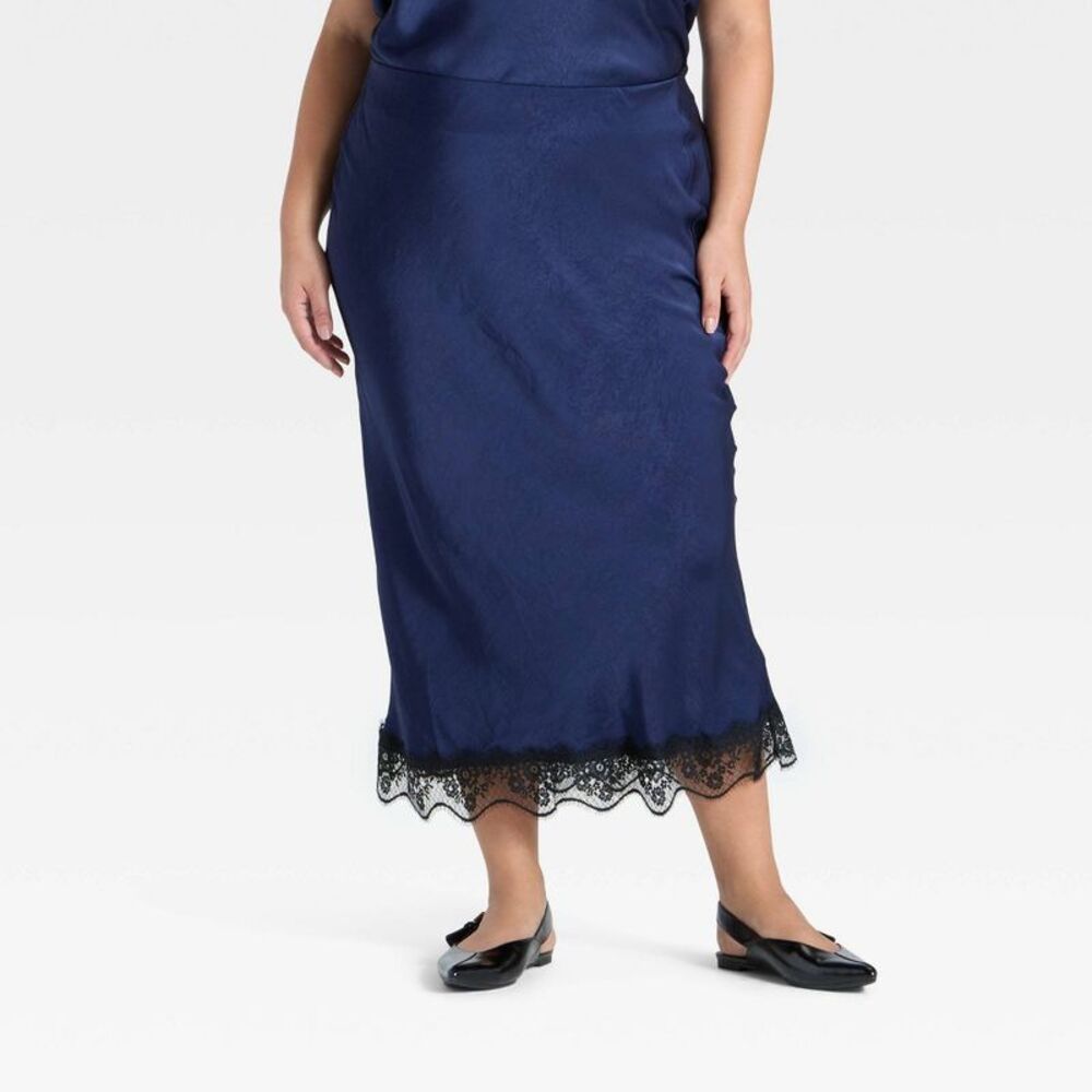 A New Day - Women's Lace Trim Midi Skirt - A New Day Navy Blue Navy Blue